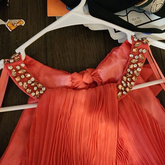 Eliza J Crystal Detail Pleated Gown NWT Pink Size 16 - Picture 5 of 14